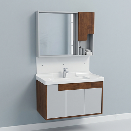 ACODE KTX 7788 Wall-Mounted Designer Bathroom Vanity Cabinet Set | Solid Wood & Premium PVC Hybrid Construction | Integrated Wide Ceramic Wash Basin | Dimensions (L × W × H) 80 × 48 × 50 CM NILL