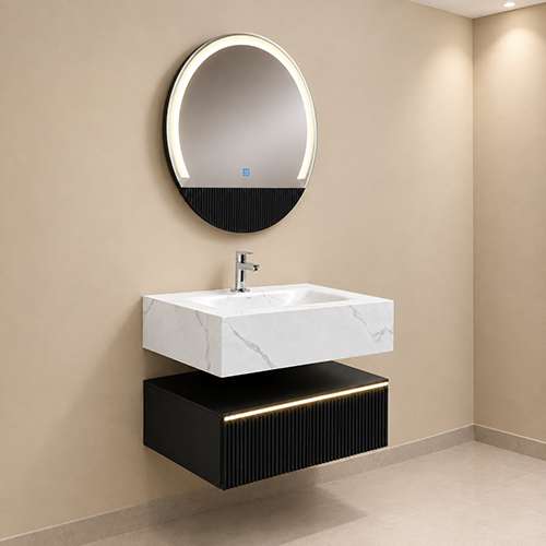 ACODE UC 26 White Wash Basin| Size: 60 × 16 × 50 CM| Material: PVC Board & Stone Basin| Space-efficient construction| Easy to coordinate with contemporary bathroom interiors Nill